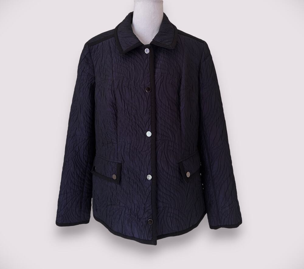Doncaster Collection Purple Quilted Lightweight Jacket Black Trim - Size 12